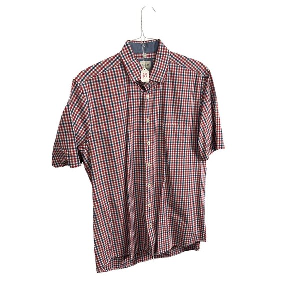Haupt Mens Red/Blue/White Gingham Short Sleeve Button-Up Shirt L 16.5 41/42 - Picture 6 of 6